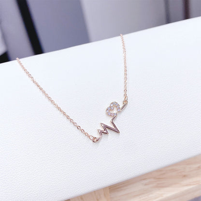 Fashion Electrocardiogram Heart Shape Copper Inlay Artificial Diamond Zircon Pendant Necklace 1 Piece