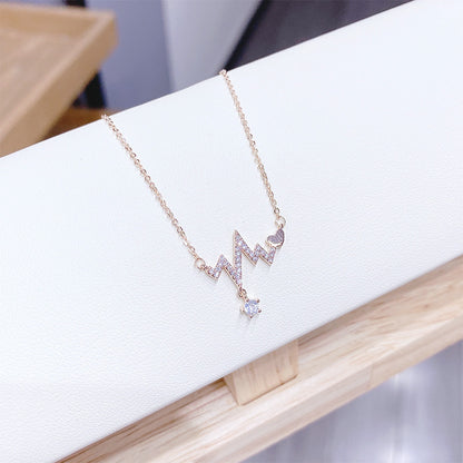 Fashion Electrocardiogram Heart Shape Copper Inlay Artificial Diamond Zircon Pendant Necklace 1 Piece