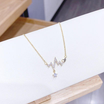 Fashion Electrocardiogram Heart Shape Copper Inlay Artificial Diamond Zircon Pendant Necklace 1 Piece