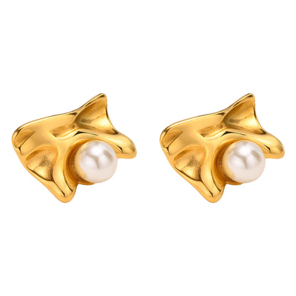 Fashion Geometric Stainless Steel Plating Artificial Pearls Ear Studs 1 Pair