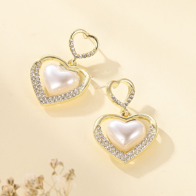 1 Pair Fashion Heart Shape Alloy Inlay Zircon Women's Drop Earrings