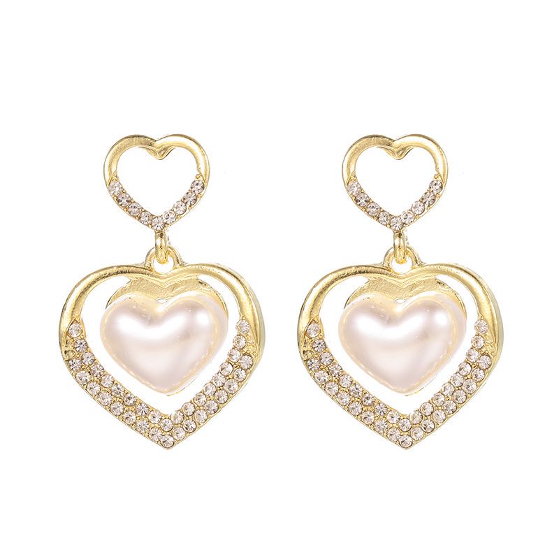 1 Pair Fashion Heart Shape Alloy Inlay Zircon Women's Drop Earrings