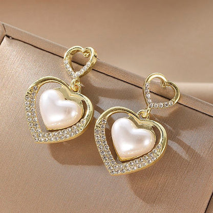 1 Pair Fashion Heart Shape Alloy Inlay Zircon Women's Drop Earrings