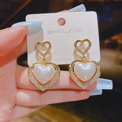 1 Pair Fashion Heart Shape Alloy Inlay Zircon Women's Drop Earrings