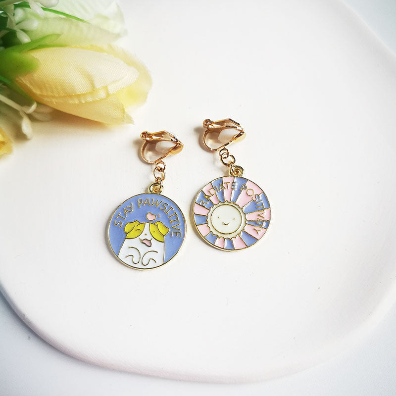 1 Pair Cute Sun Cat Alloy Enamel Women's Girl's Ear Clips