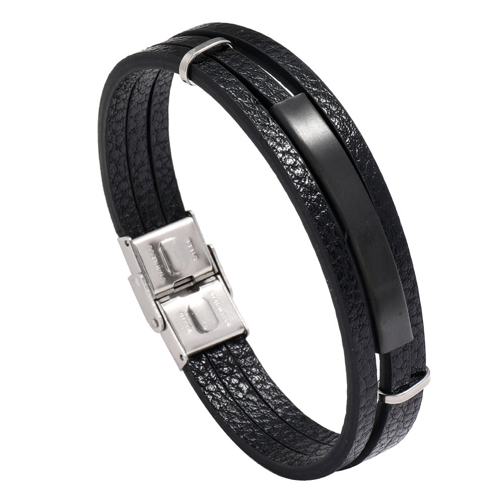 1 Piece Fashion Square Pu Leather Patchwork Men'S Bangle