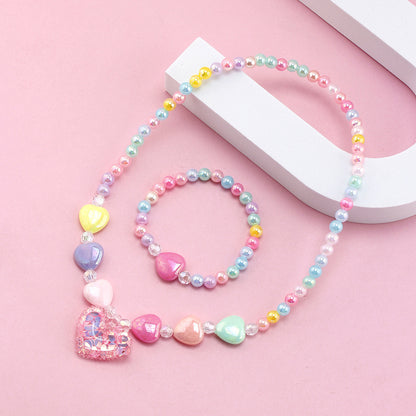 Cute Heart Shape Artificial Crystal Resin Beaded Girl's Necklace