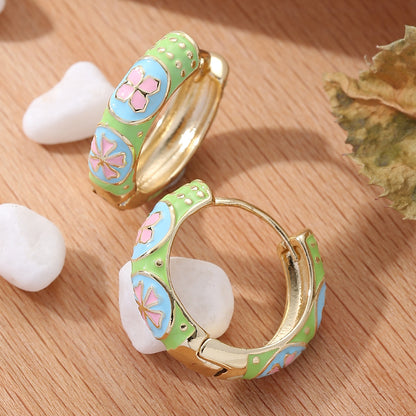 Fashion Flower Copper Enamel Plating Hoop Earrings 1 Pair