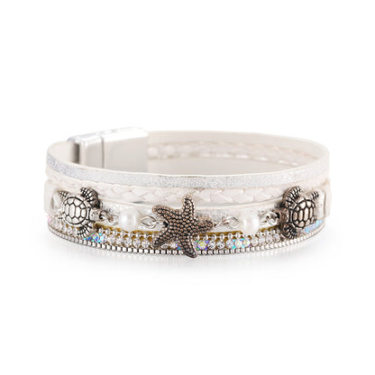 Vacation Tortoise Starfish Pu Leather Plating Artificial Pearls Rhinestones Unisex Bracelets