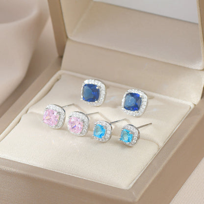 Simple Style Square Copper Plating Inlay Zircon Ear Studs 1 Set