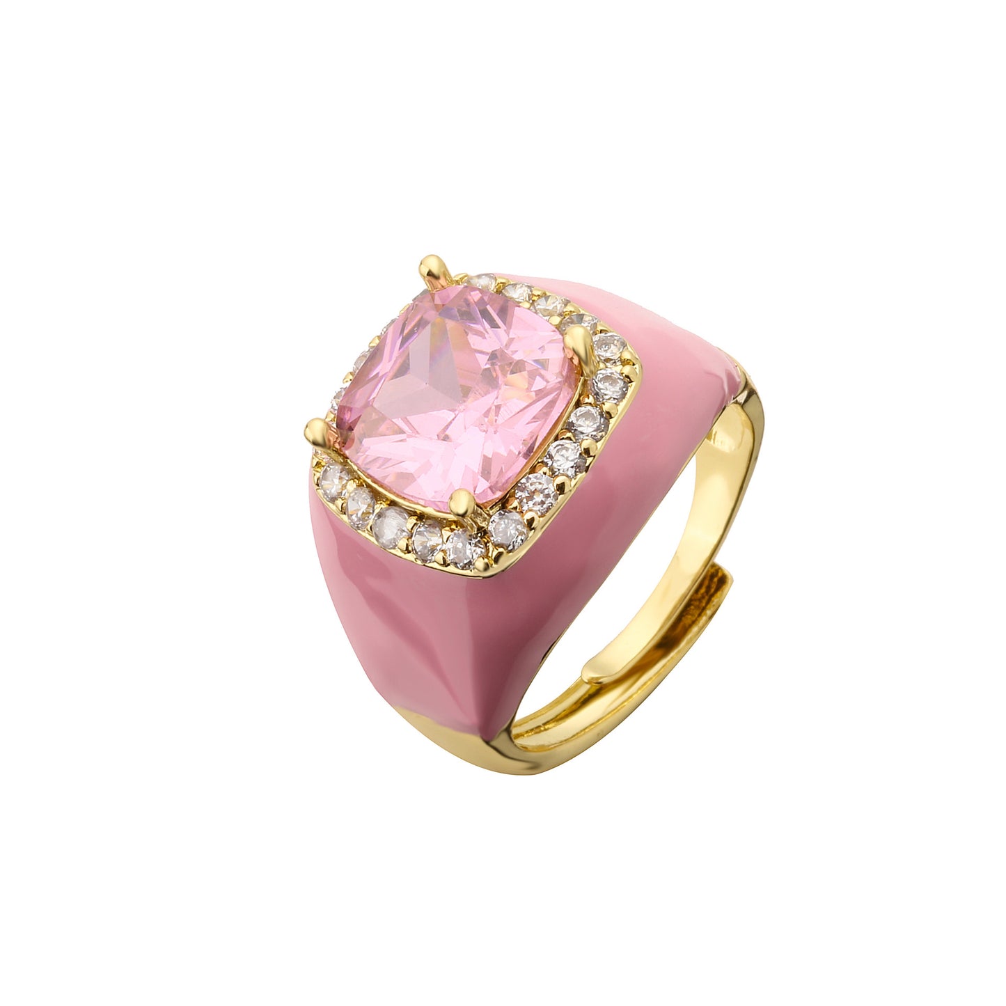 Fashion Square Copper Enamel Plating Inlay Zircon Open Ring 1 Piece