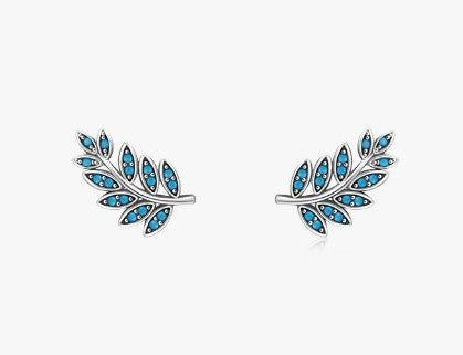 Simple Style Leaf Sterling Silver Inlay Gem Ear Studs 1 Pair