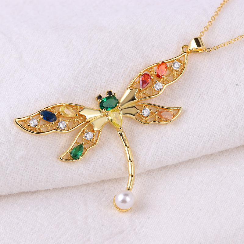 Fashion Tortoise Dragonfly Copper 18k Gold Plated Zircon Pendant Necklace In Bulk