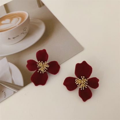 1 Pair Retro Flower Flocking Plating Women's Ear Studs