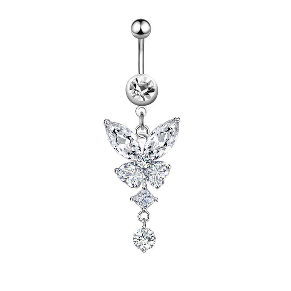 Fashion Butterfly Stainless Steel Inlay Zircon Belly Ring 1 Piece