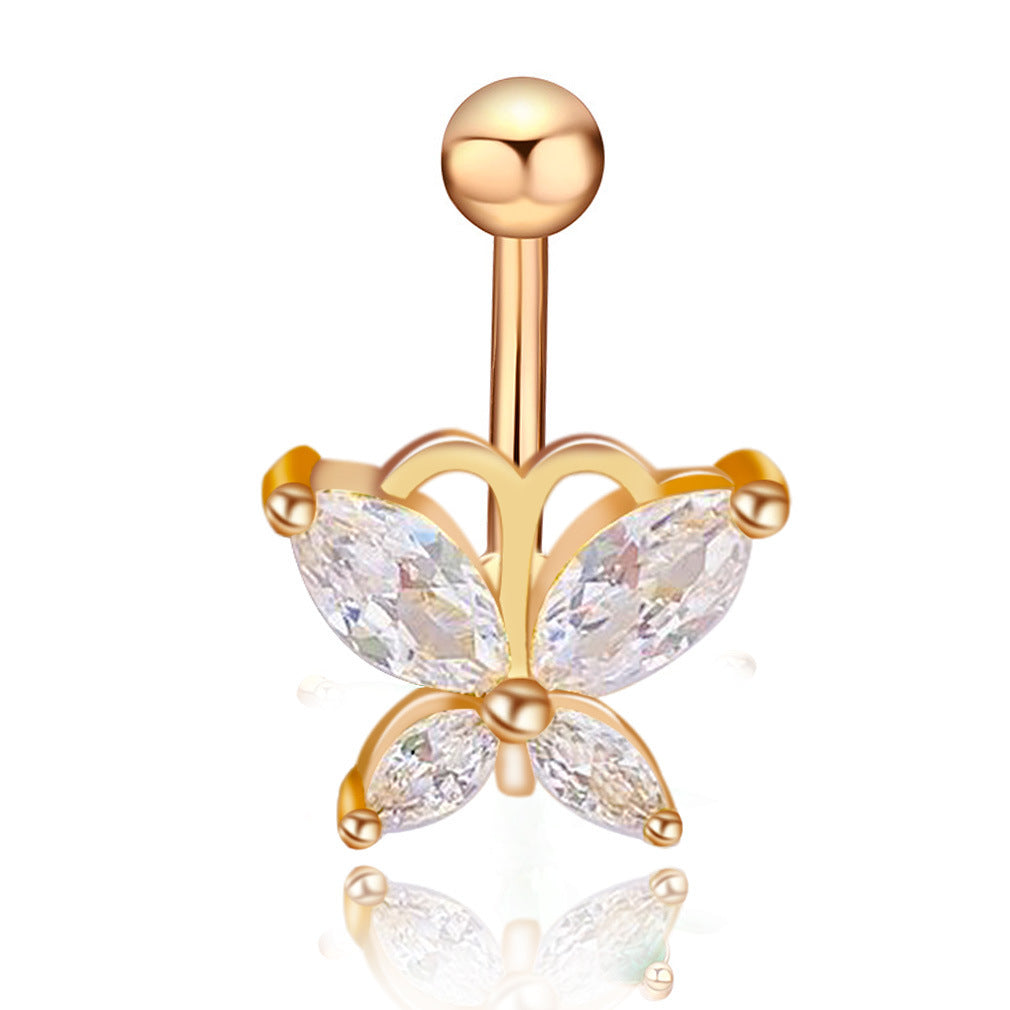 Fashion Butterfly Stainless Steel Inlay Zircon Belly Ring 1 Piece