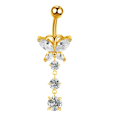 Fashion Butterfly Stainless Steel Inlay Zircon Belly Ring 1 Piece