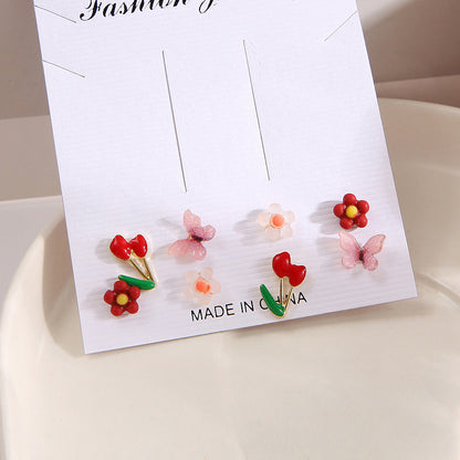 1 Set Sweet Flower Butterfly Resin Metal Enamel Women's Earrings