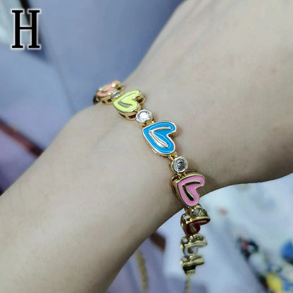 Ethnic Style Heart Shape Copper Enamel Plating Inlay Zircon Bracelets 1 Piece