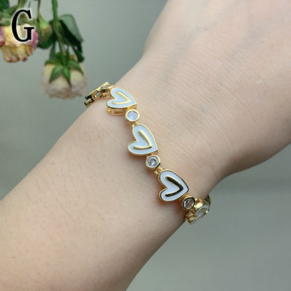 Ethnic Style Heart Shape Copper Enamel Plating Inlay Zircon Bracelets 1 Piece