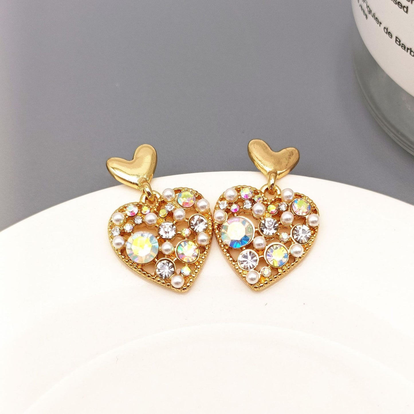 1 Pair Simple Style Heart Shape Alloy Inlay Rhinestones Valentine's Day Women's Drop Earrings