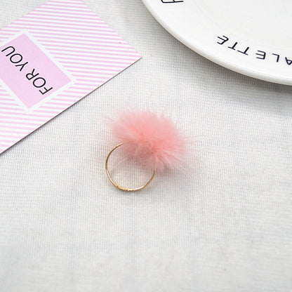 1 Piece Korean Style Hairball Mink Hair Metal Women's Rings