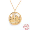 Sterling Silver Simple Style Building Hollow Out Inlay Zircon Pendant Necklace