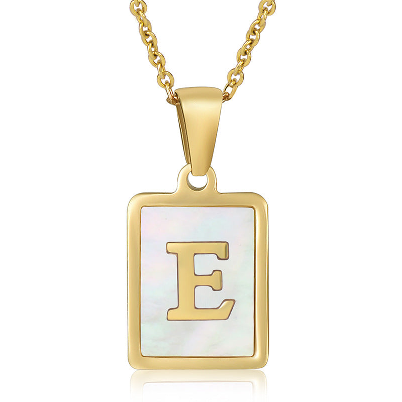 Simple Style Letter Stainless Steel Titanium Steel Plating Inlay Shell 18k Gold Plated Pendant Necklace