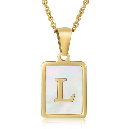 Simple Style Letter Stainless Steel Titanium Steel Plating Inlay Shell 18k Gold Plated Pendant Necklace