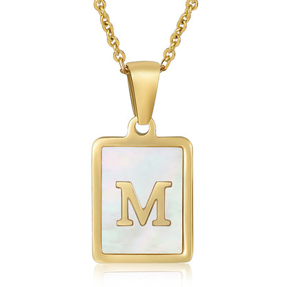 Simple Style Letter Stainless Steel Titanium Steel Plating Inlay Shell 18k Gold Plated Pendant Necklace