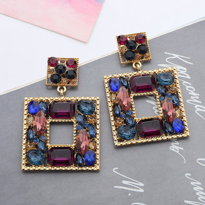 1 Pair Fashion Square Inlay Metal Artificial Diamond Drop Earrings