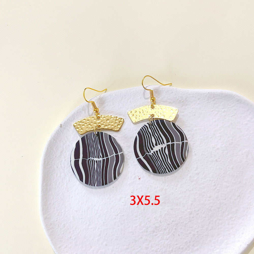 1 Pair Retro Irregular Leaf Stripe Soft Clay Patchwork Women's Drop Earrings