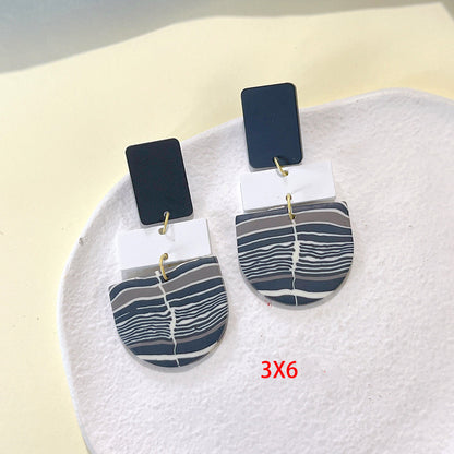 1 Pair Retro Irregular Leaf Stripe Soft Clay Patchwork Women's Drop Earrings