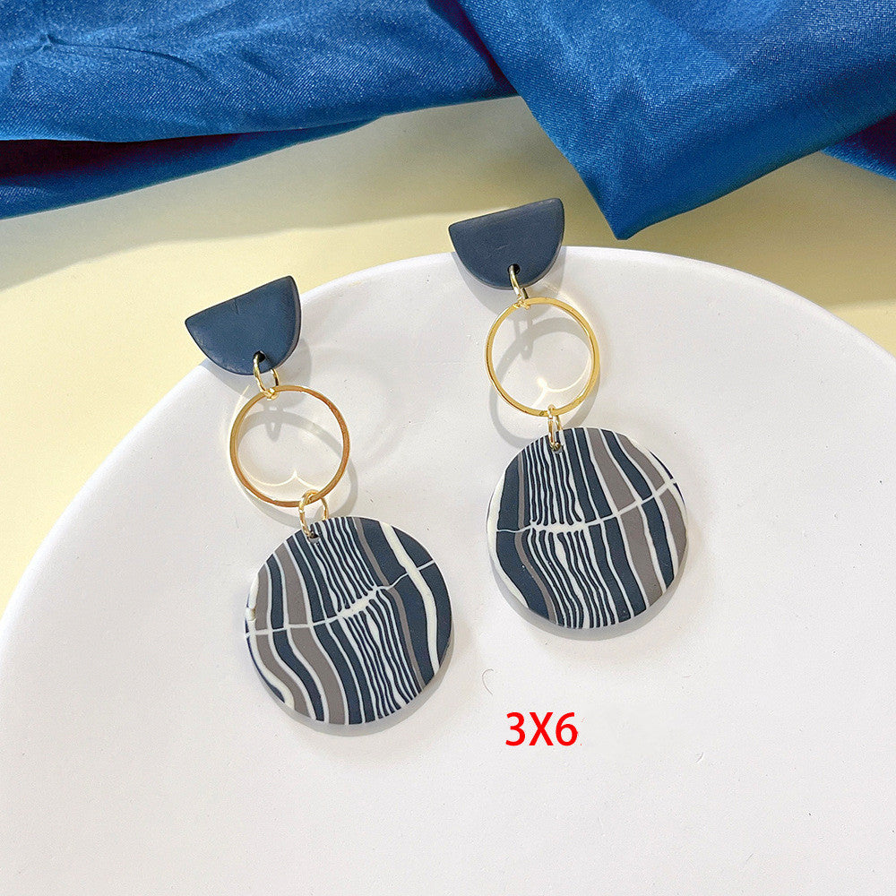 1 Pair Retro Irregular Leaf Stripe Soft Clay Patchwork Women's Drop Earrings