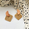 1 Pair Fashion Triangle Round Moon Wood Straw Copper Inlaid Acrylic Women's Earrings