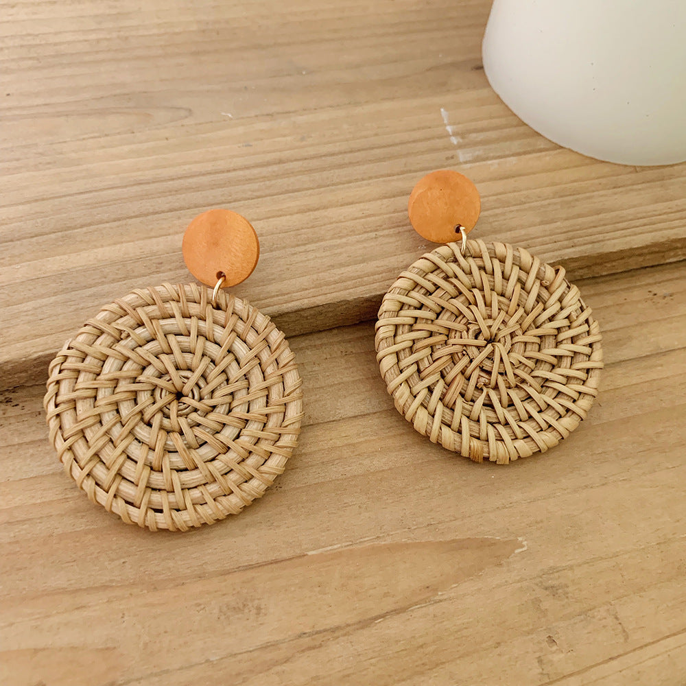 1 Pair Fashion Triangle Round Moon Wood Straw Copper Inlaid Acrylic Women's Earrings