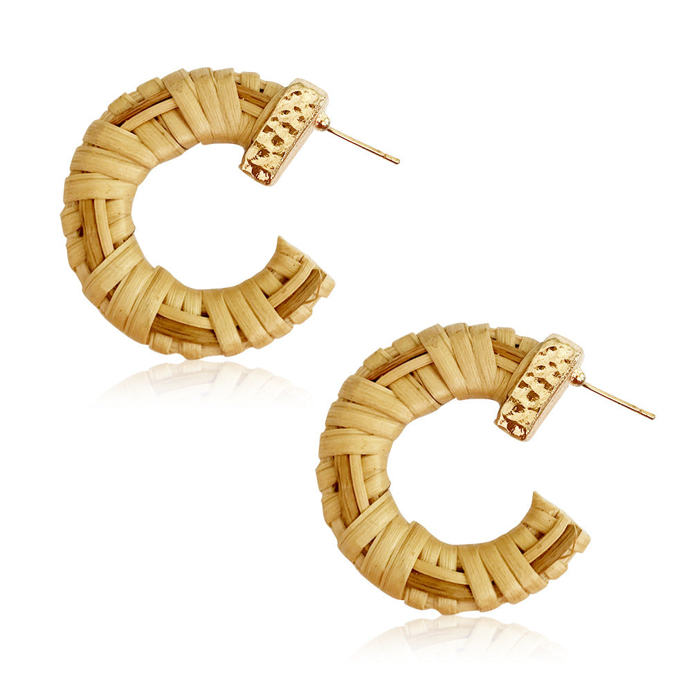 1 Pair Fashion Triangle Round Moon Wood Straw Copper Inlaid Acrylic Women's Earrings