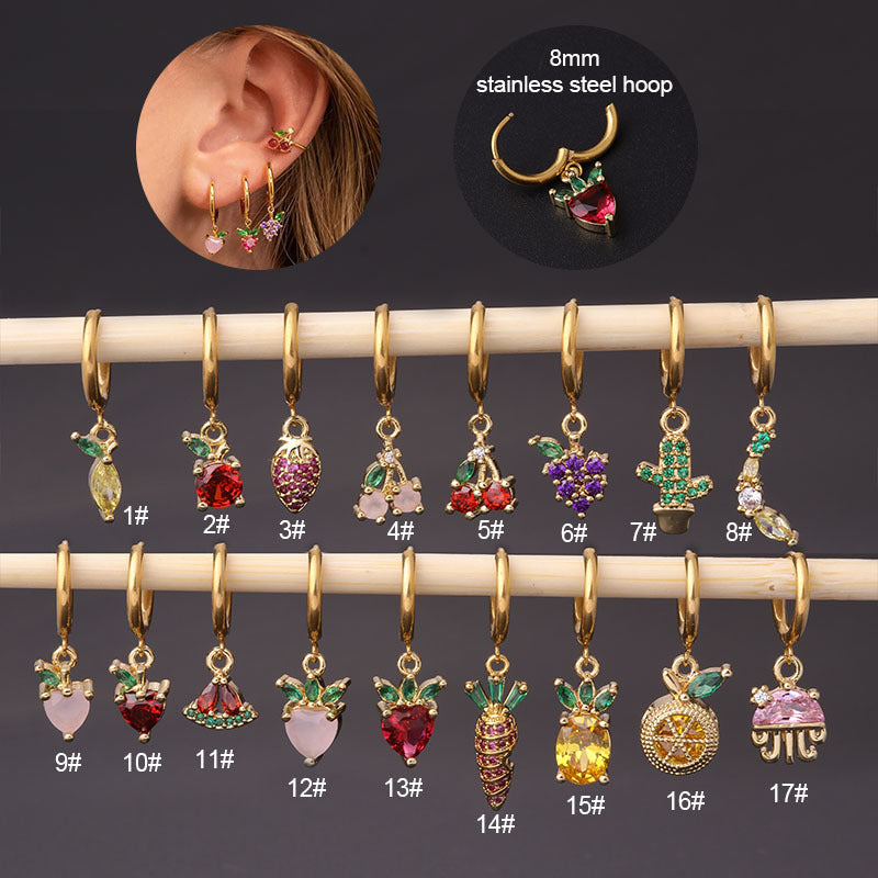 Fashion Fruit Stainless Steel Plating Inlay Zircon Drop Earrings 1 Piece