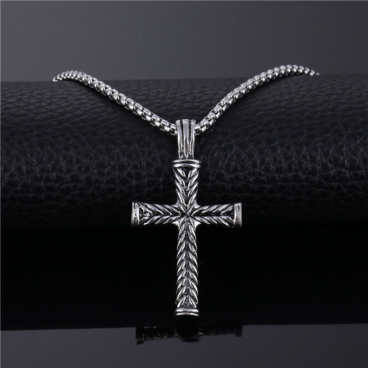 Fashion Pentagram Cross Guitar Titanium Steel Plating Inlay Turquoise Pendant Necklace 1 Piece