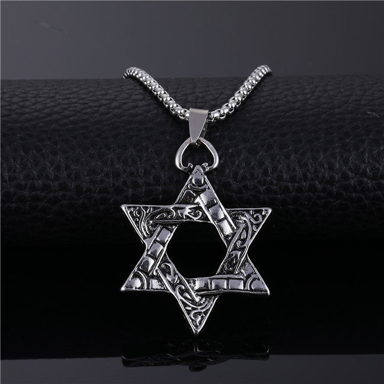 Fashion Pentagram Cross Guitar Titanium Steel Plating Inlay Turquoise Pendant Necklace 1 Piece