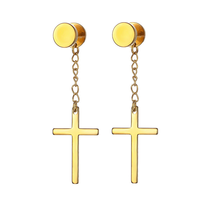 Fashion Cross Titanium Steel Plating Drop Earrings 1 Piece