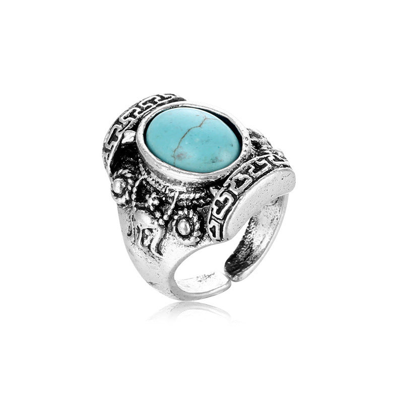 1 Piece Hip-hop Eye Dragon Alloy Plating Inlay Artificial Gemstones Turquoise Unisex Open Ring