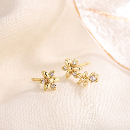 Simple Style Flower Copper Plating Rhinestones Ear Studs 1 Pair