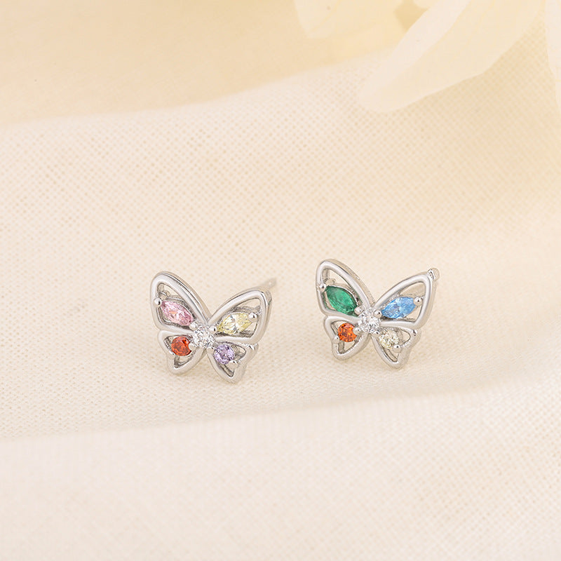 Sweet Butterfly Copper Plating Zircon Ear Studs 1 Pair