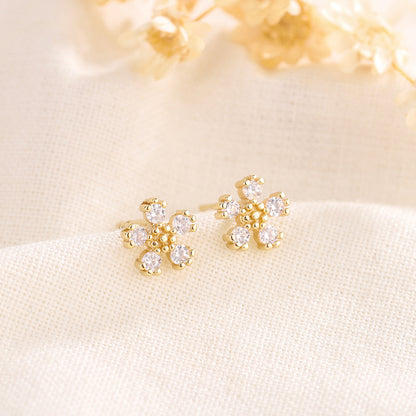 Sweet Flower Copper Plating Zircon Ear Studs 1 Pair