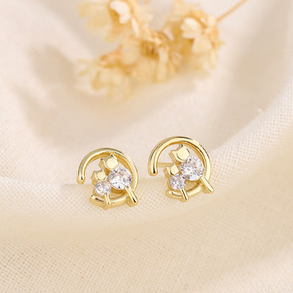 Fashion Moon Cat Copper Inlay Zircon Ear Studs 1 Pair