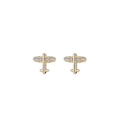 Simple Style Airplane Copper Inlay Zircon Ear Studs 1 Pair