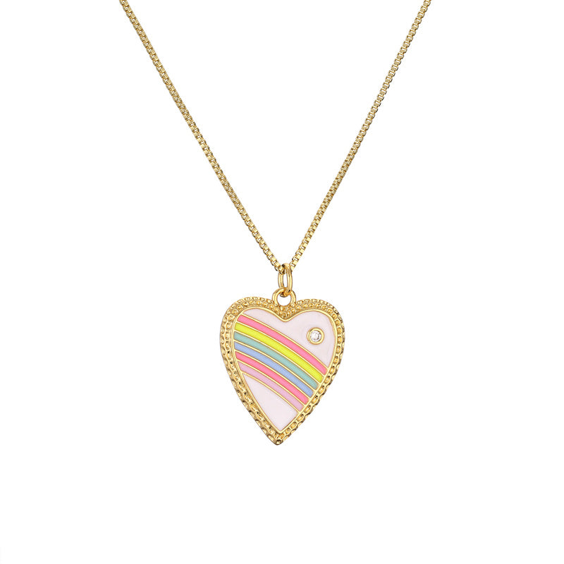 Ig Style Simple Style Pentagram Rainbow Heart Shape Copper Enamel Plating Inlay Zircon Gold Plated Pendant Necklace