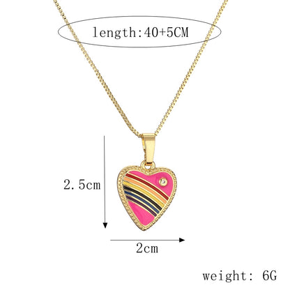 Ig Style Simple Style Pentagram Rainbow Heart Shape Copper Enamel Plating Inlay Zircon Gold Plated Pendant Necklace