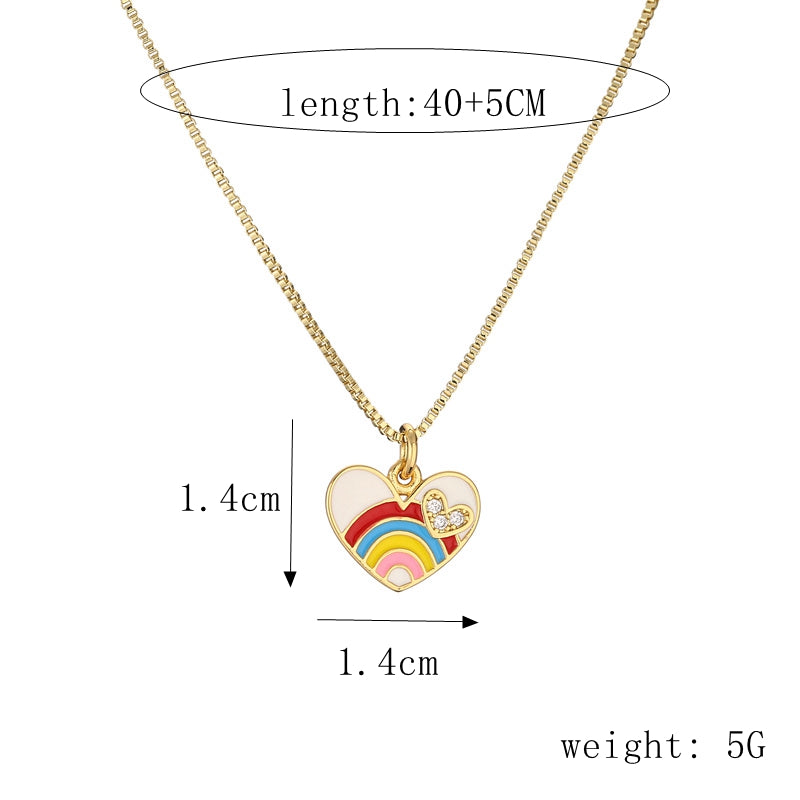 Ig Style Simple Style Pentagram Rainbow Heart Shape Copper Enamel Plating Inlay Zircon Gold Plated Pendant Necklace